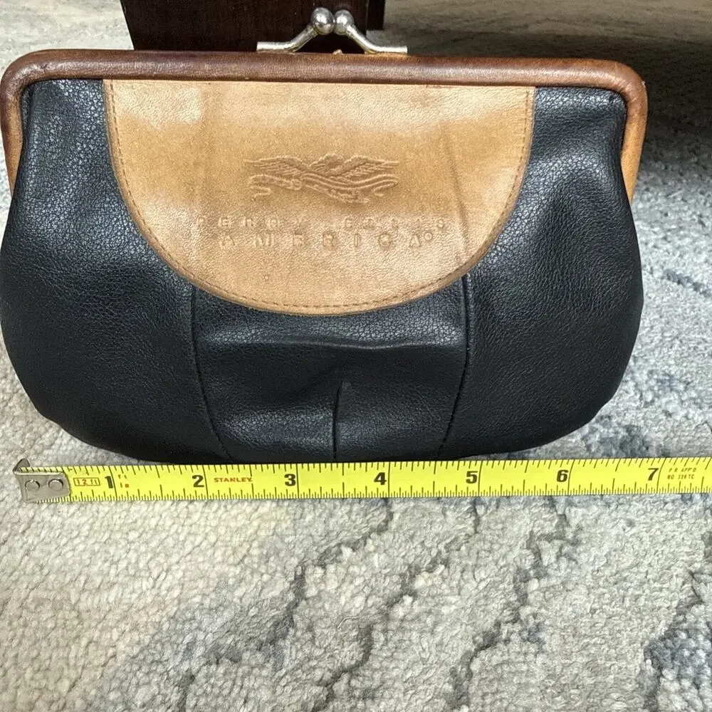 Vintage Perry Ellis America Coin Wallet Black & Tan